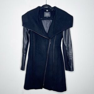 Dawn Levy Leather Wool Combo Coat Black Size XS